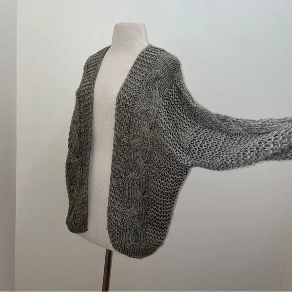 Wishlist Green Chunky Open Cable Knit Dolman Sleeve Cardigan Sweater Size M/L - Picture 5 of 11